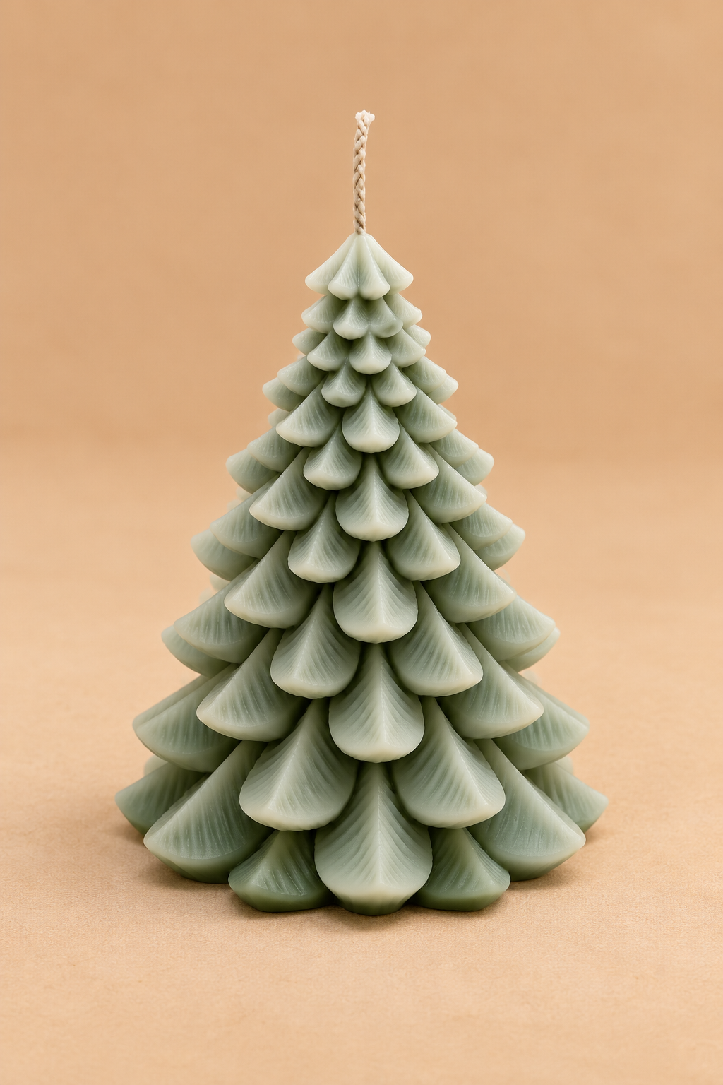 Bougie Sapin Enneigé – Sapin de Noël vert sauge moulé en cire végétale